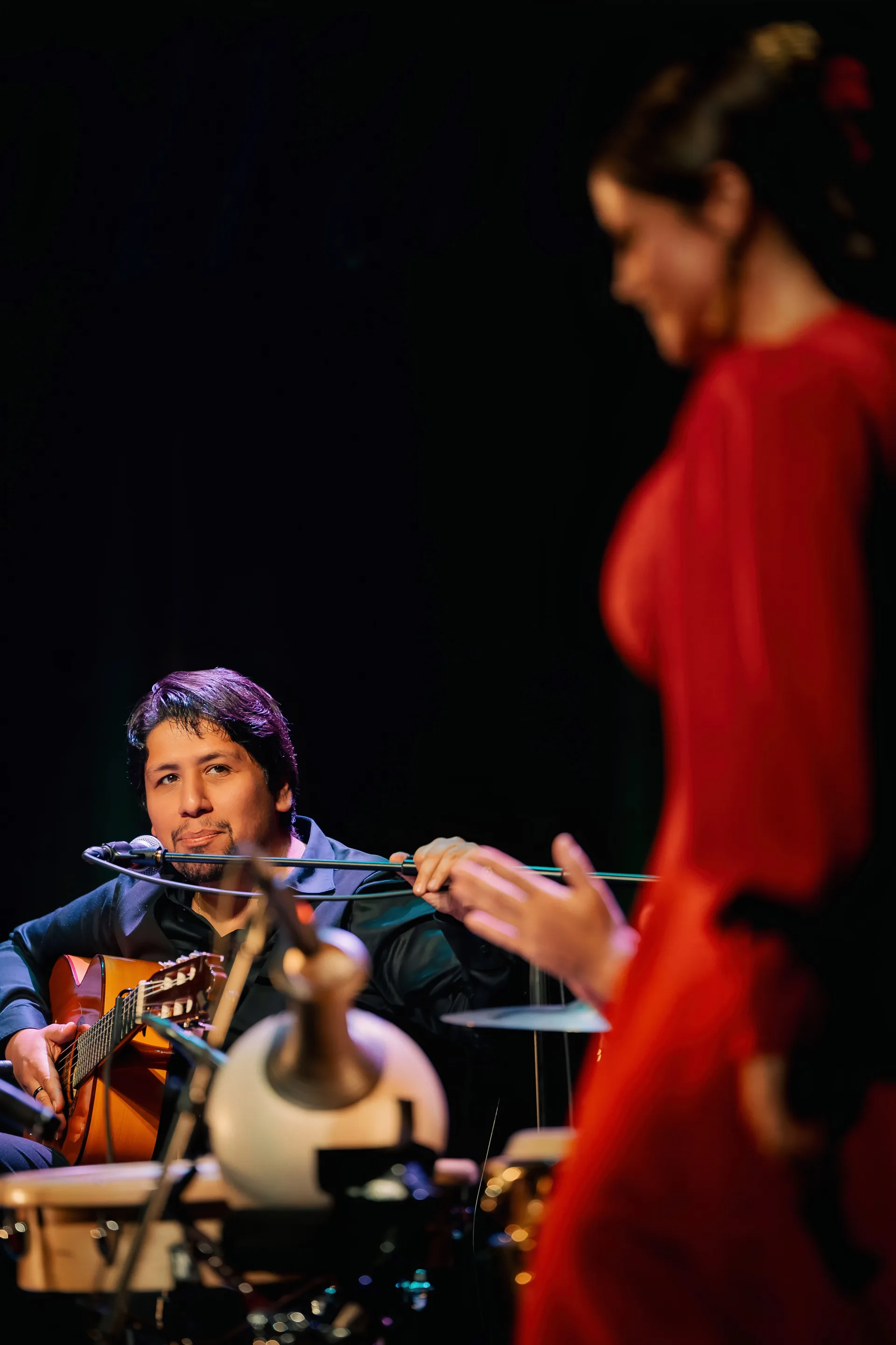 Danseuse de flamenco en mouvement sur la scène Arenberg d'Anvers — festival Flamenco de Flandes
