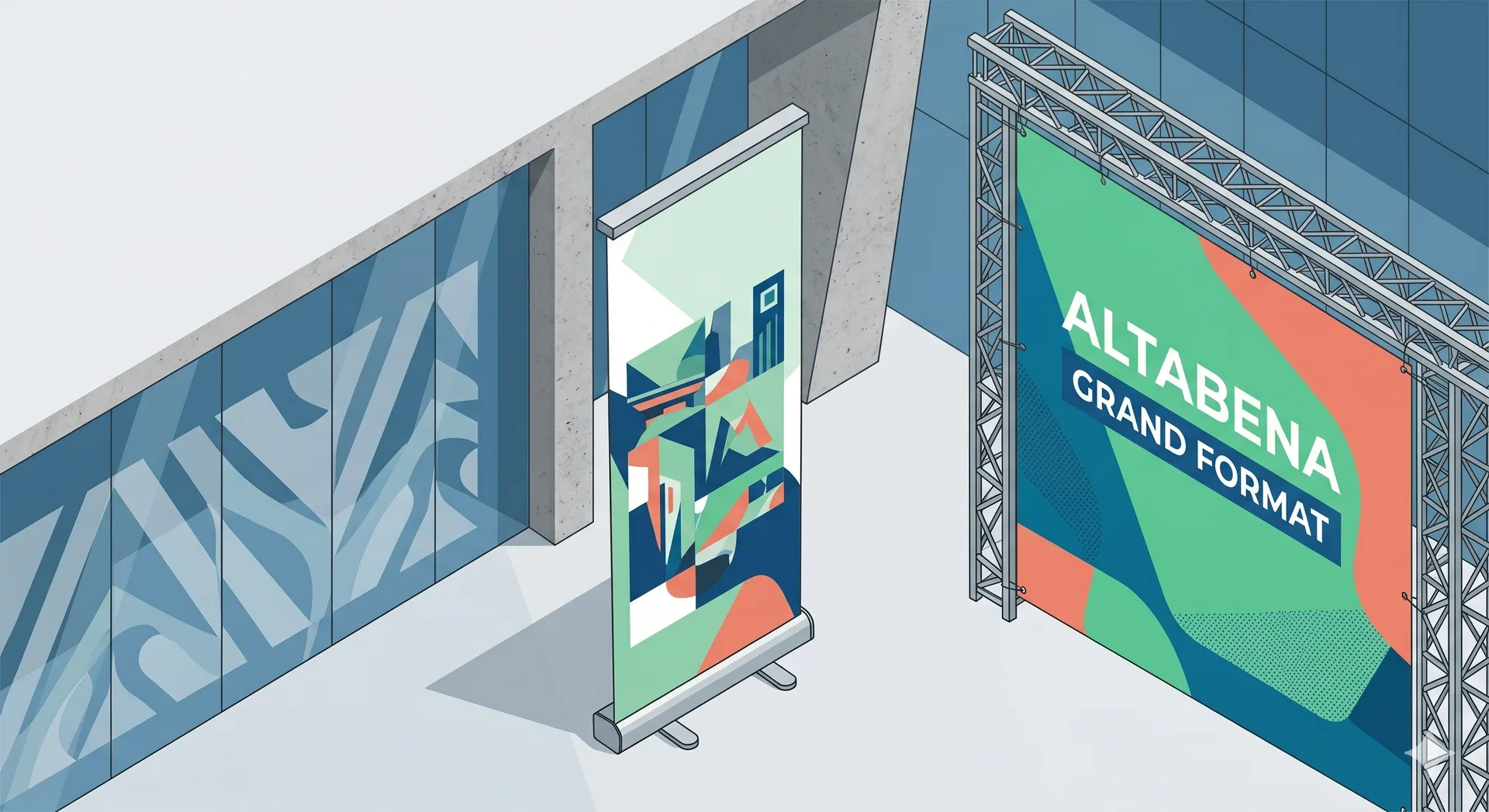 Signalétique et grand format ALTABENA — roll-up et bâche de stand sur structure