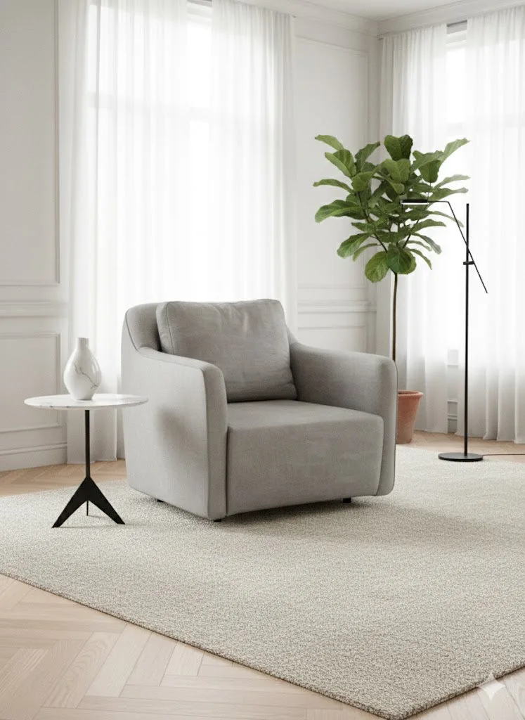 Fauteuil contemporain Antibes en tissu gris clair — photo produit remasterisée pour Rivet-Lozano Outlet